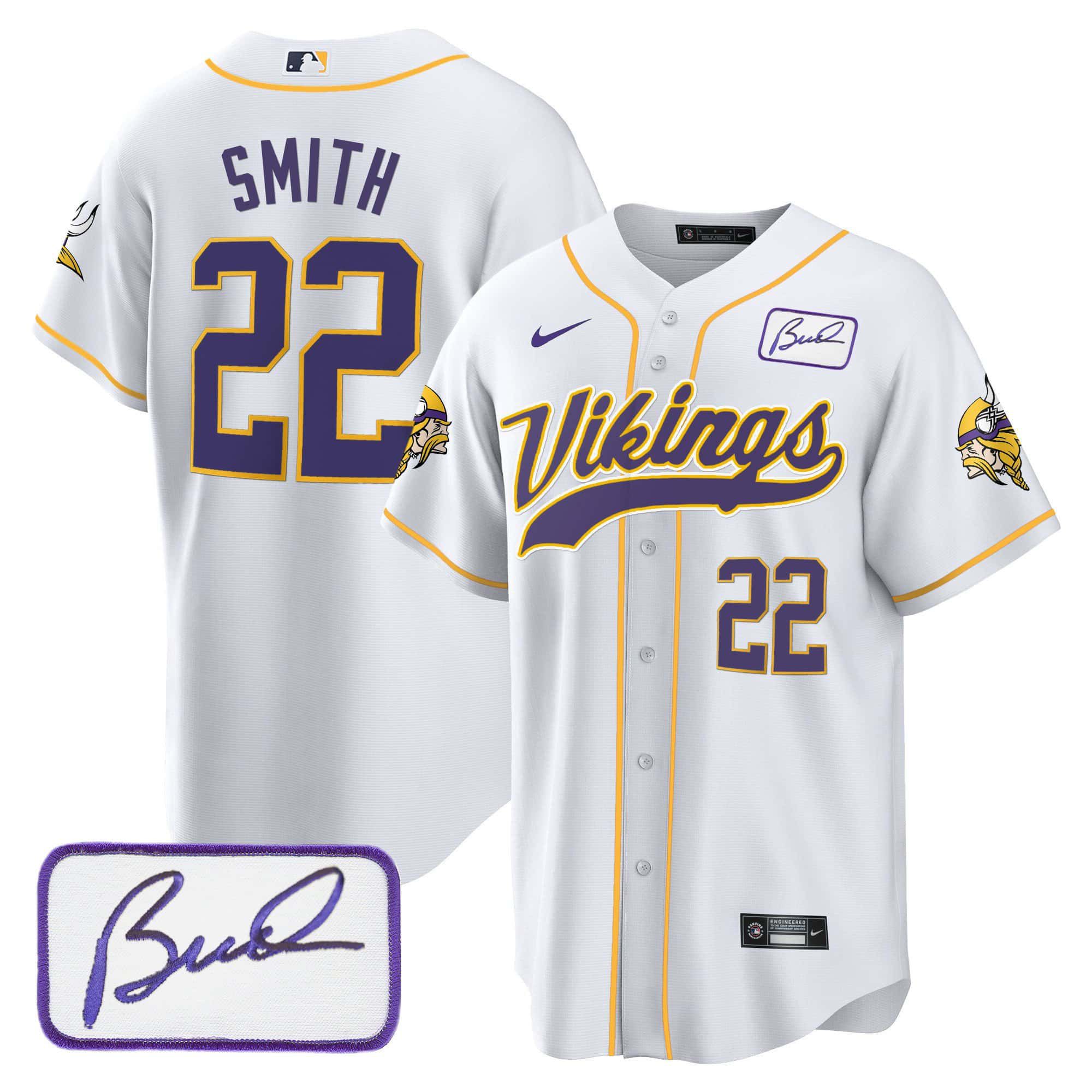 Men Minnesota Vikings #22 Smith White 2024 Nike Bud Grant Patch Classic Baseball NFL Jersey->indianapolis colts->NFL Jersey